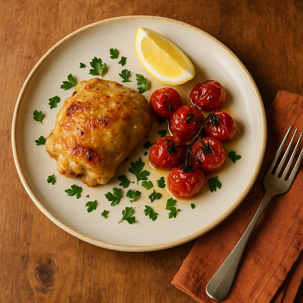 A plated weeknight dinner in warm light